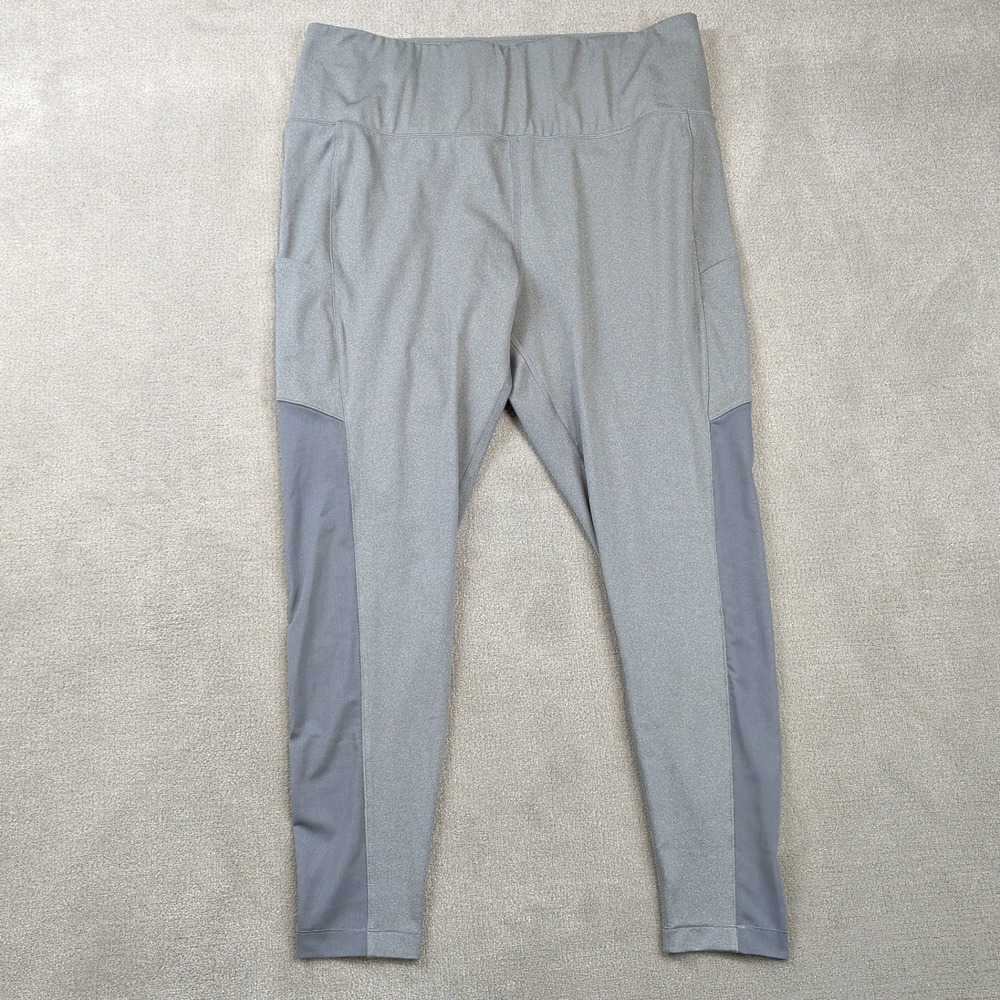 Zelos 3X Women Gray Heathered Mesh Pocket High Waisted Active Leggings Pants